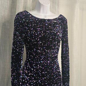 Women Mini Open Back Long Sleeve Sequin Party Dress Purple Size XS NWOT